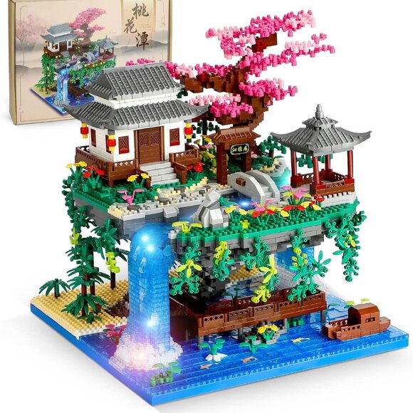 Peach Blossom Bonsai Pond Tree House LED Micro Brick Build Block Set *OPEN BOX* - Picture 1 of 17